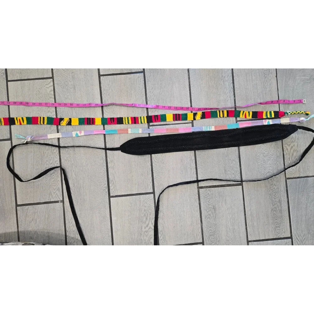 Lot of 3 Boho Woven Textile & Black Velvet Tie Belts Multi-Color Pastel M/G